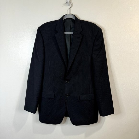 Chaps by Ralph Lauren Wool Blend Blazer Jacket Size 42L Black Blue Pinstripe - Picture 1 of 11